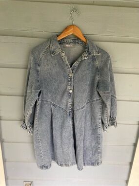 blue b. Washed Denim Button-Front Shirt Dress - Light Gray-Blue Medium